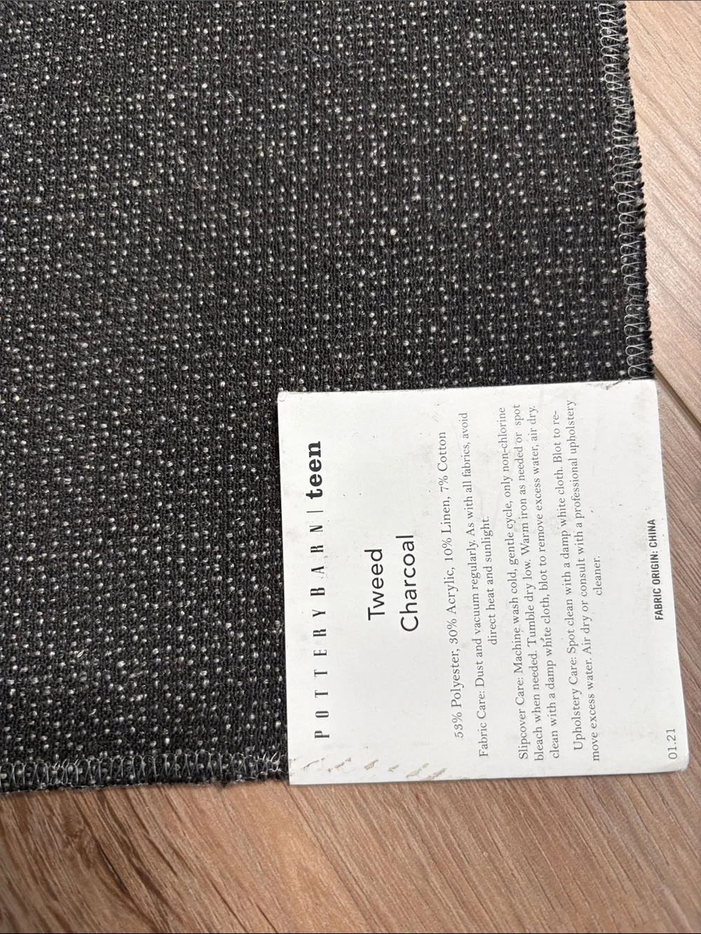 Pottery Barn Dark Charcoal Tweed Textured Upholstery Fabric Linen Cotton Blend